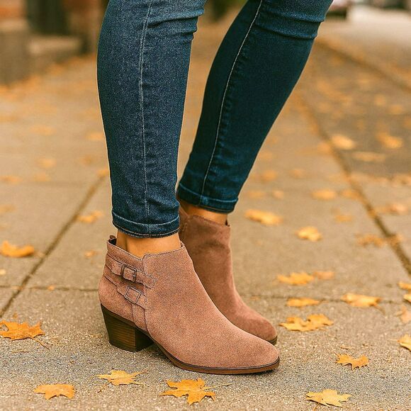NEW Sonoma Suede Leather Booties 9 M Sonya Taupe Beige Shoes Western Vibe NWT - Picture 2 of 10